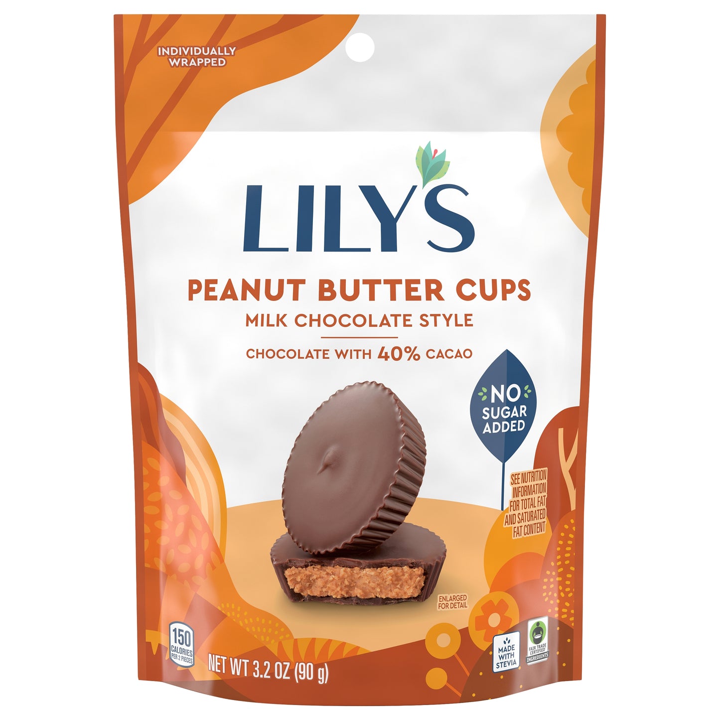 LILY'S Milk Chocolate Style Peanut Butter Cups No Sugar Added, Sweets Bag, 3.2 oz
