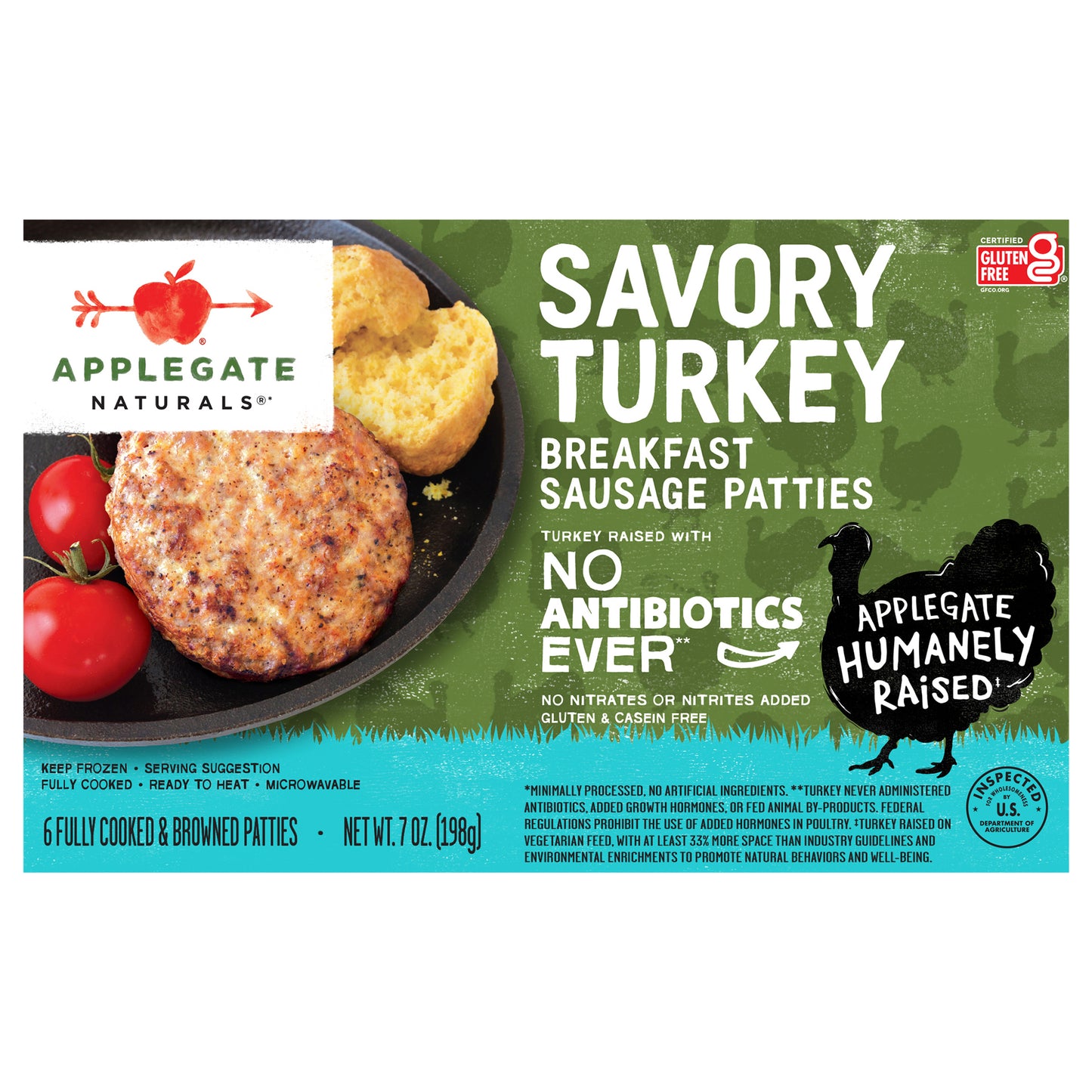 Applegate Natural Savory Turkey Breakfast Sausage Patties, 7oz (Frozen)