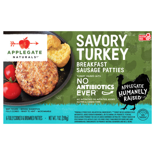 Applegate Natural Savory Turkey Breakfast Sausage Patties, 7oz (Frozen)