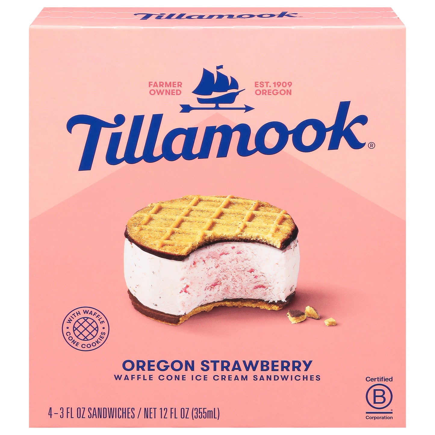 Tillamook Oregon Strawberry Ice Cream Sandwiches 4 - 3 fl oz ea