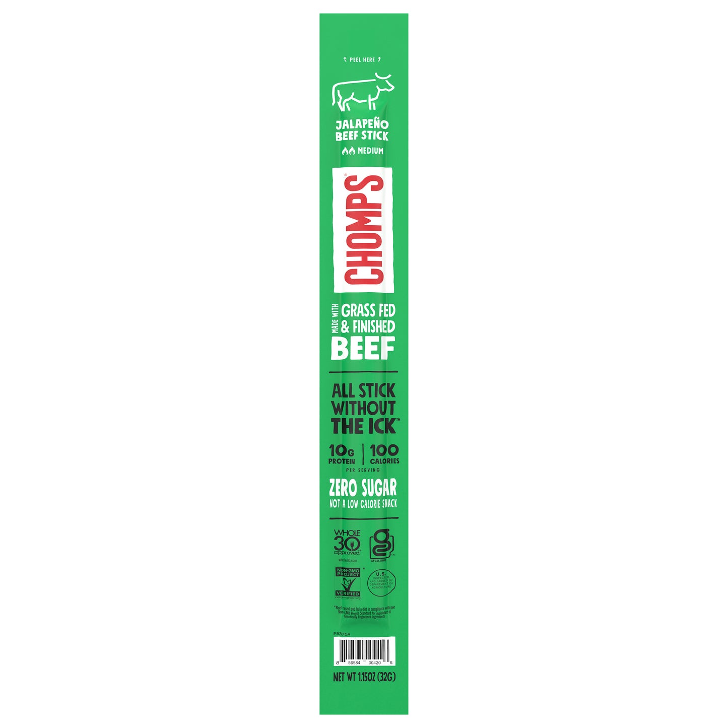 Chomps Jalapeño Beef Jerky Meat Snack, 1.15oz Stick