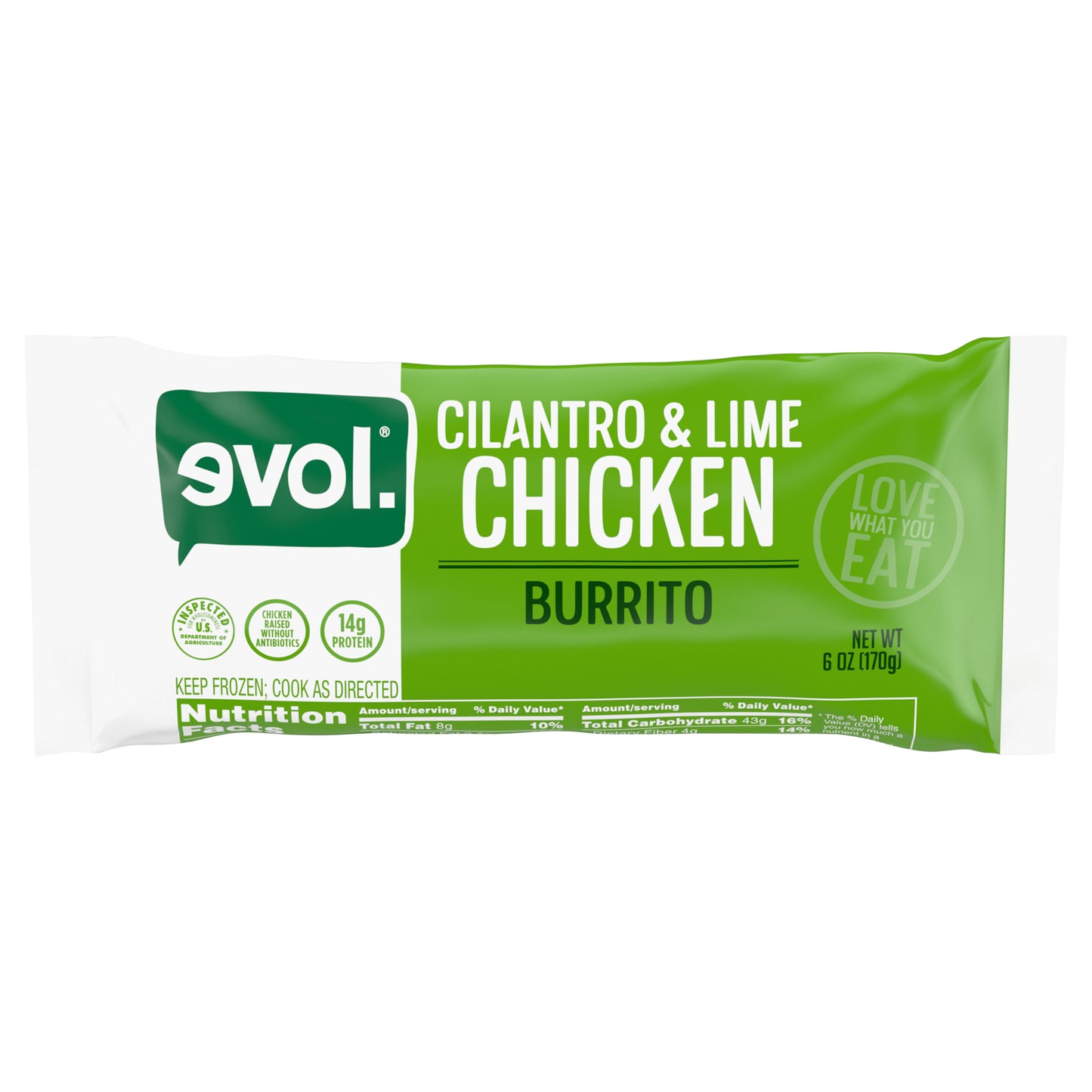 Evol Cilantro Lime Chicken Burrito, Frozen Meal, 6 oz.