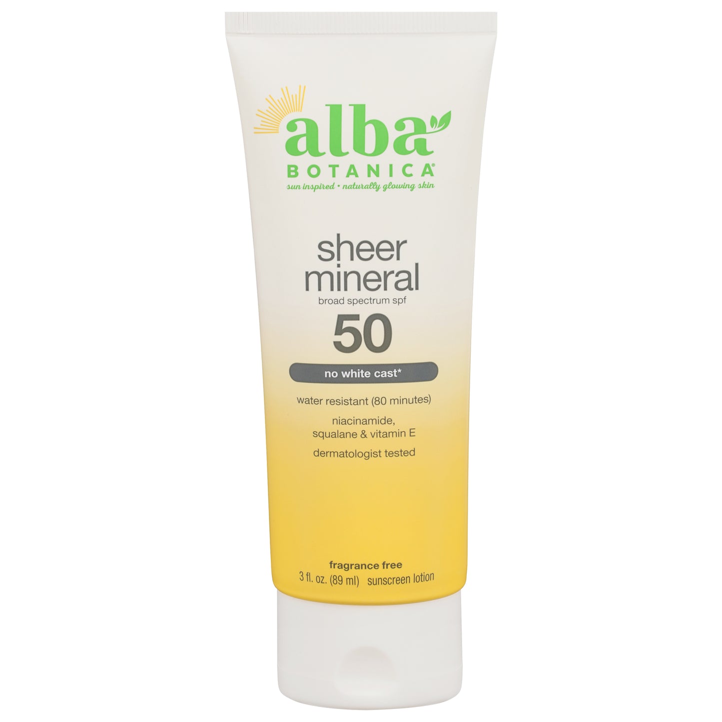 Alba Botanica Sheer Mineral Broad Spectrum SPF 50 Fragrance Free Sunscreen Lotion 3 fl oz