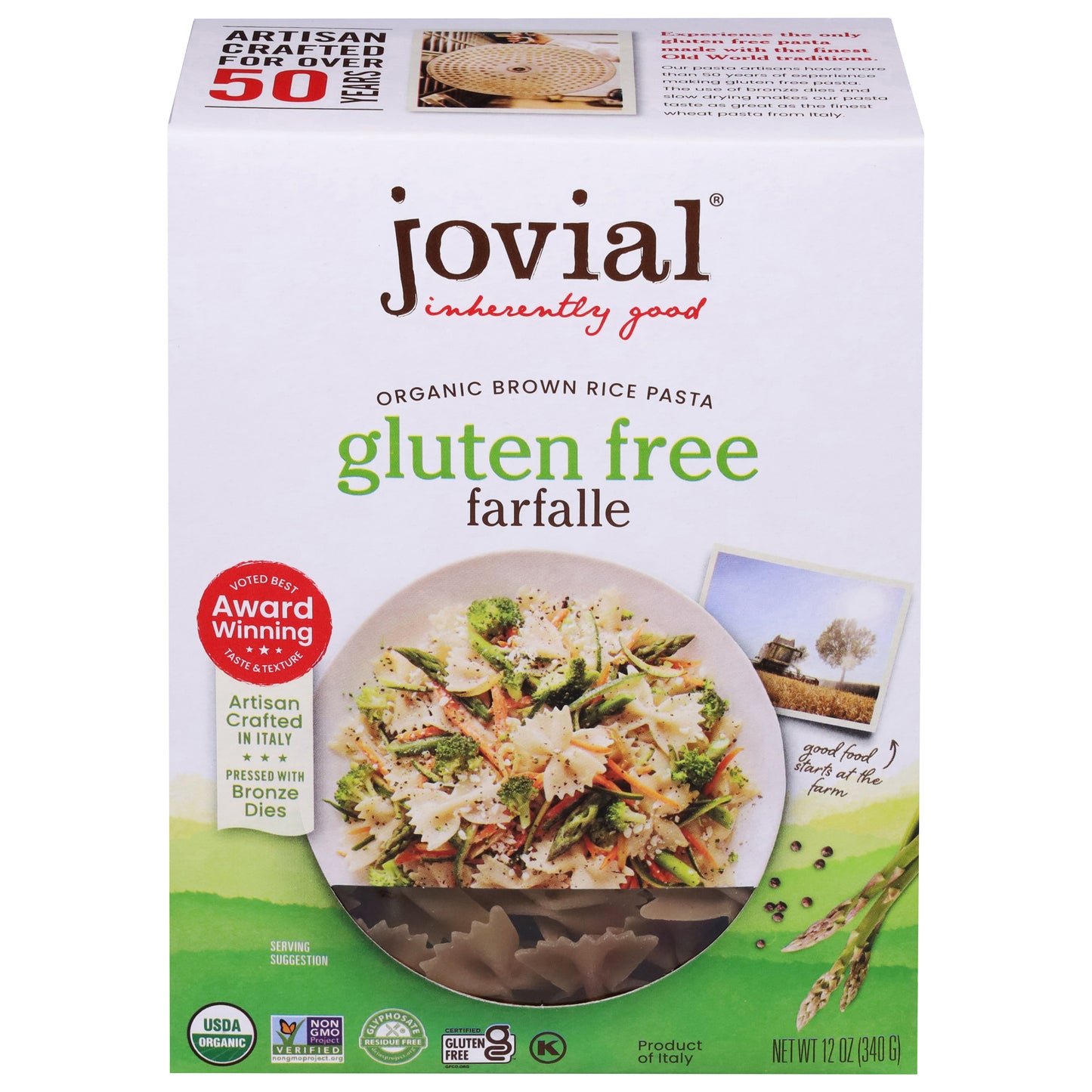 Jovial Organic Brown Rice Pasta Farfalle 12 oz