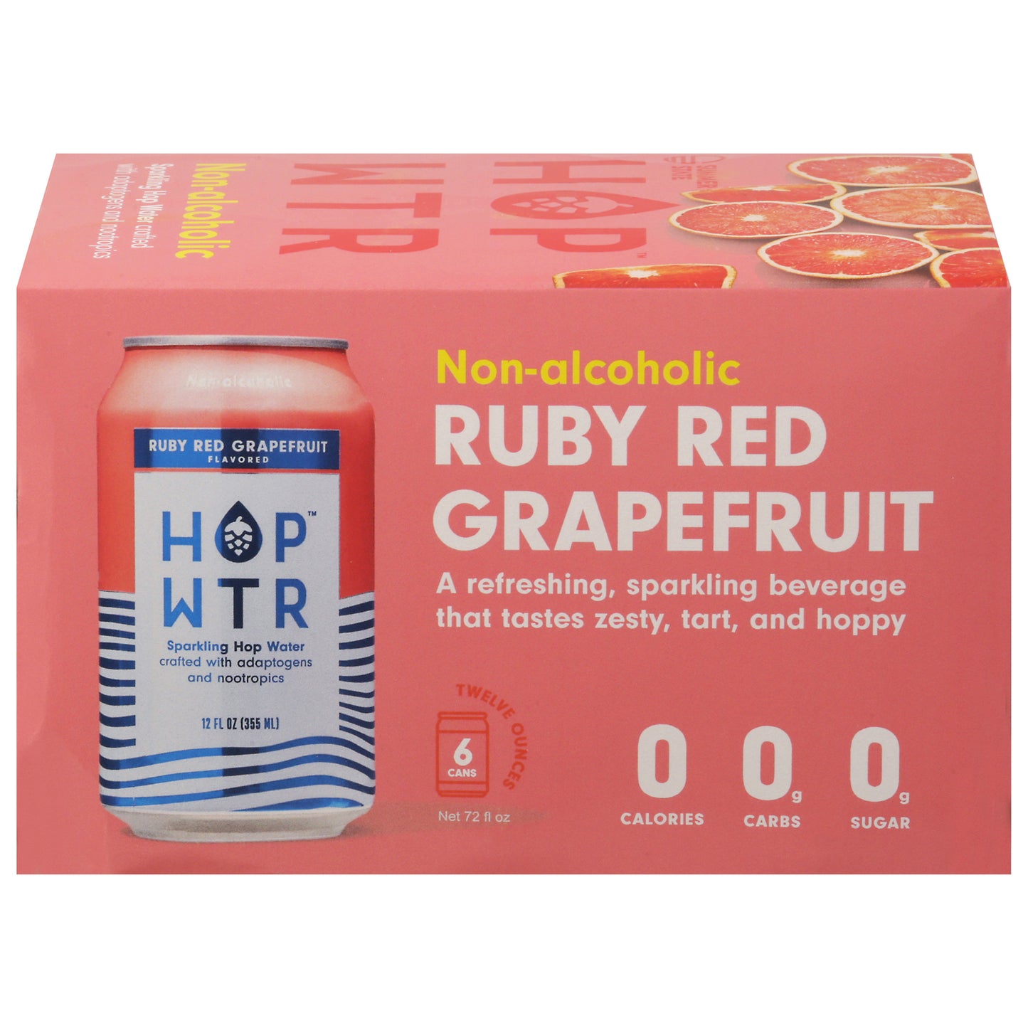 Hop Wtr Non-Alcoholic Ruby Red Grapefruit Sparkling Hop Water 6 - 12 oz Cans