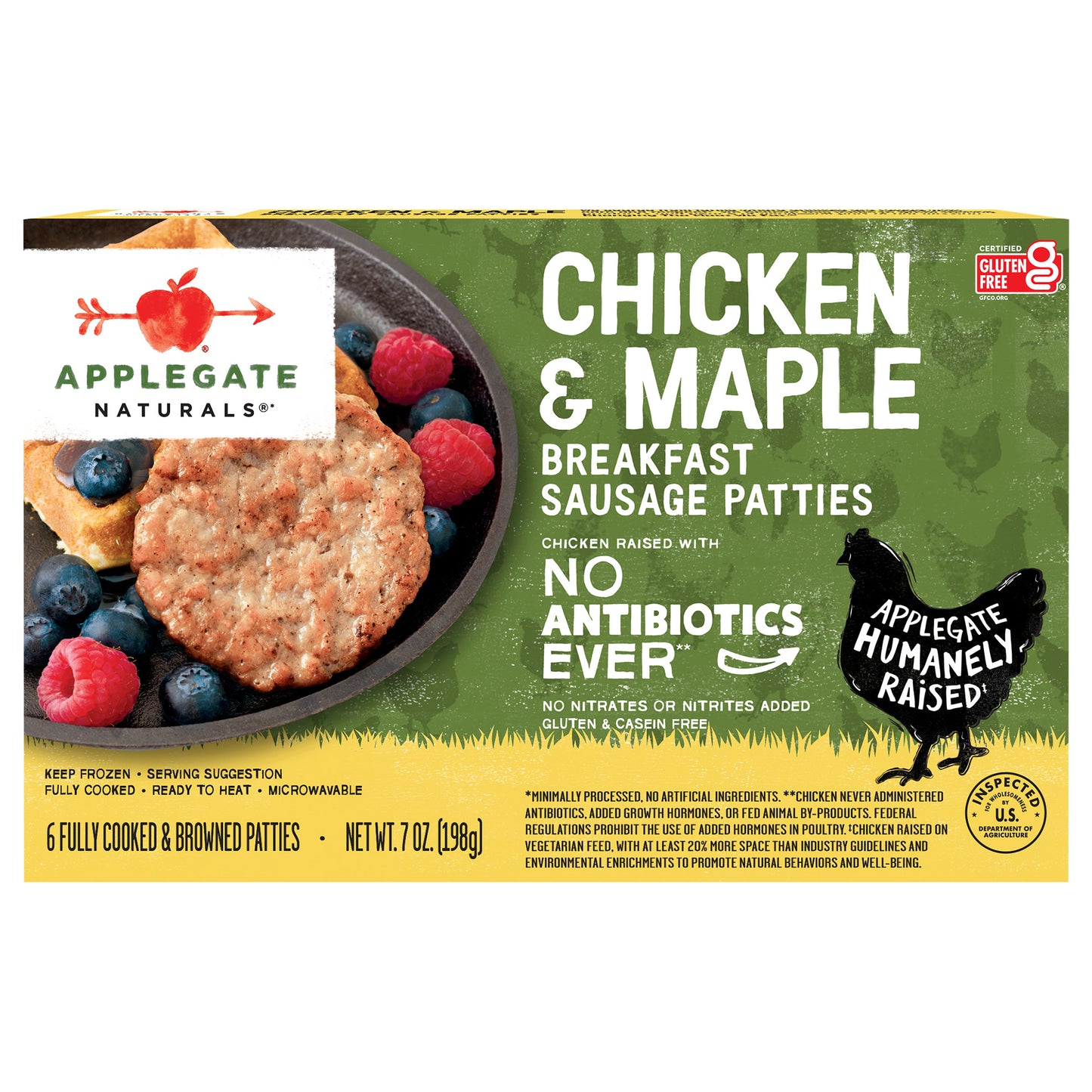 Applegate Natural Chicken & Maple Breakfast Sausage Patties, 7oz (Frozen)