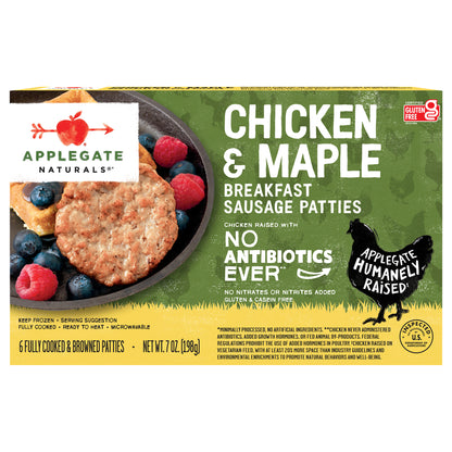 Applegate Natural Chicken & Maple Breakfast Sausage Patties, 7oz (Frozen)