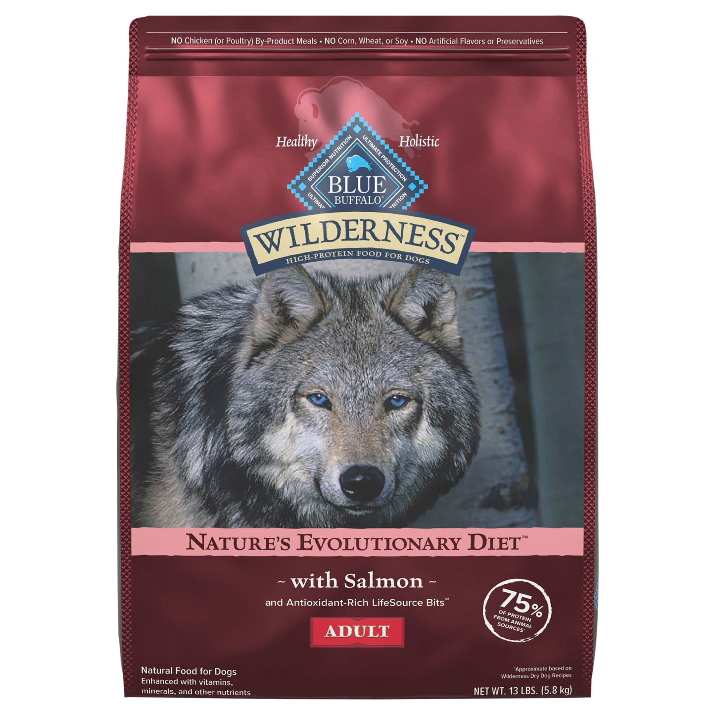 Blue Buffalo Wilderness Natural High-Protein Dry Food for Adult Dogs, Salmon Recipe, 13-lb Bag