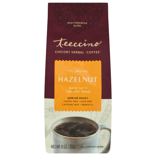Teeccino Mediterranean Blend Medium Roast Hazelnut Herbal Coffee 11 oz
