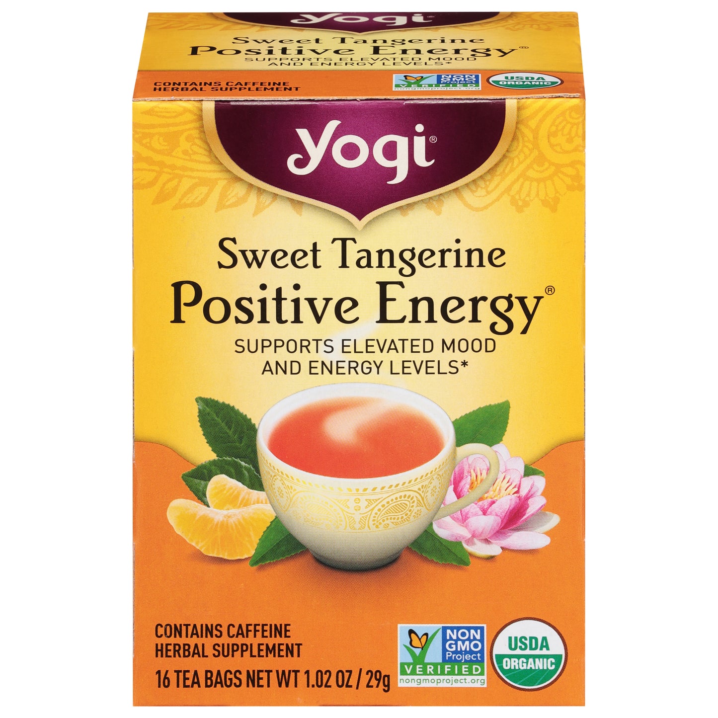 Yogi Positive Energy Sweet Tangerine Herbal Supplement 16 Tea Bags
