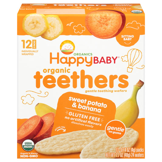 Happy Baby Organics Organic Teethers Gluten Free Gentle Teething Wafers Sweet Potato & Banana 12-0.14 oz Packs UNIT