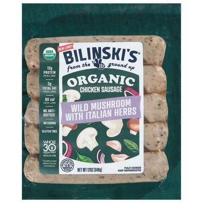 Bilinski's Organic Wild Mushroom with Italian Herbs Chicken Sausage 12 oz