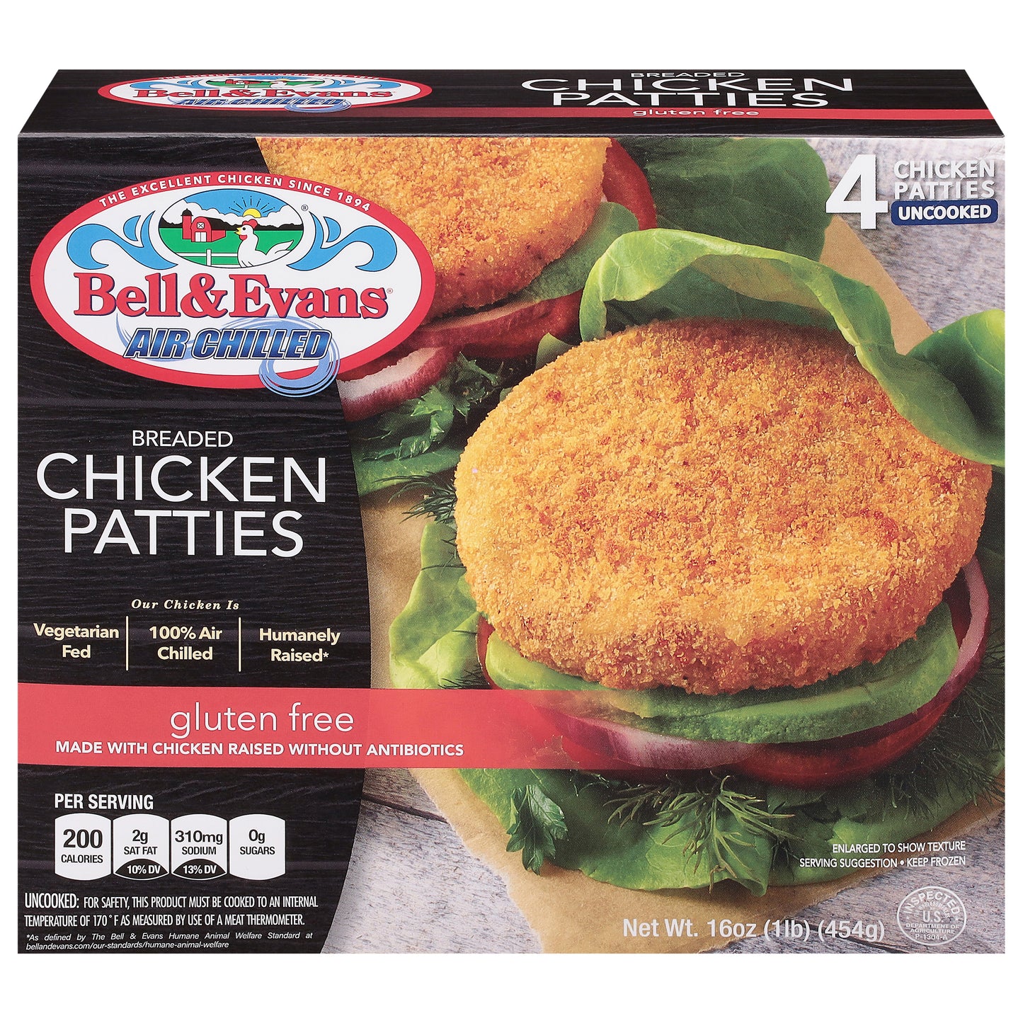 Bell & Evans Breaded Air Chilled Chicken Patties 4 ea