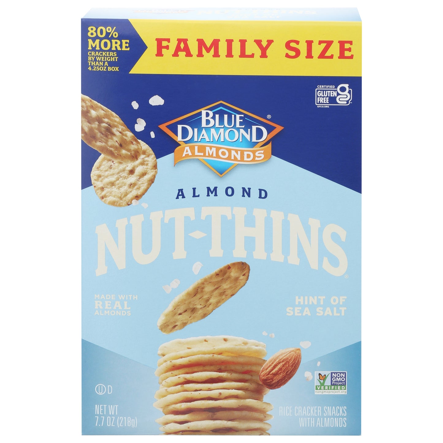 Blue Diamond Almonds Nut-Thins Hint of Sea Salt Rice Cracker Snacks with Almonds Family Size 7.7 oz