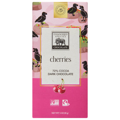 Endangered Species 72% Cocoa Cherries Dark Chocolate 3 oz - Vibrant