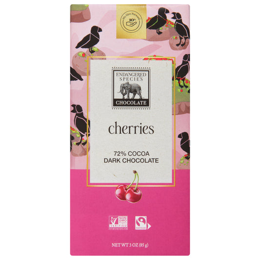 Endangered Species 72% Cocoa Cherries Dark Chocolate 3 oz - Vibrant