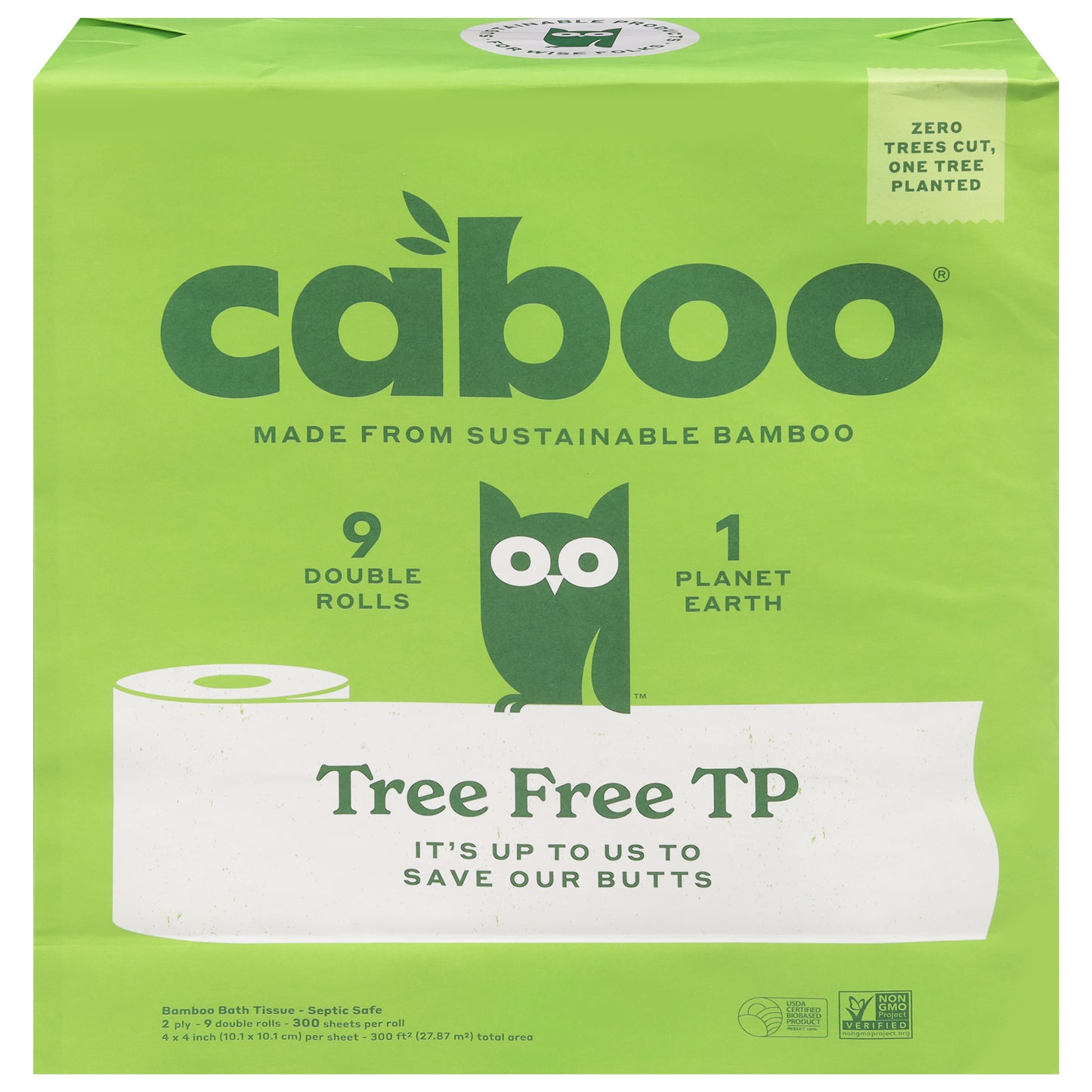 Caboo 2-Ply Tree Free Bamboo Bath Tissue Double Rolls 9 - 300 Sheet Rolls
