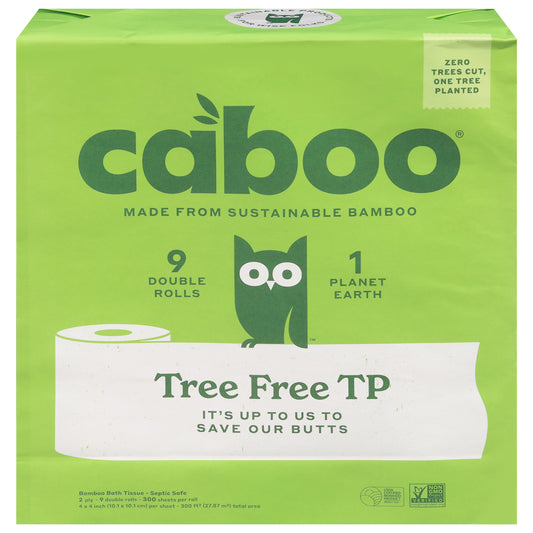 Caboo 2-Ply Tree Free Bamboo Bath Tissue Double Rolls 9 - 300 Sheet Rolls