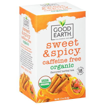 Good Earth Sweet & Spicy Tea Bags Caffeine Free Organic Herbal Tea 18 ea