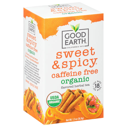 Good Earth Sweet & Spicy Tea Bags Caffeine Free Organic Herbal Tea 18 ea