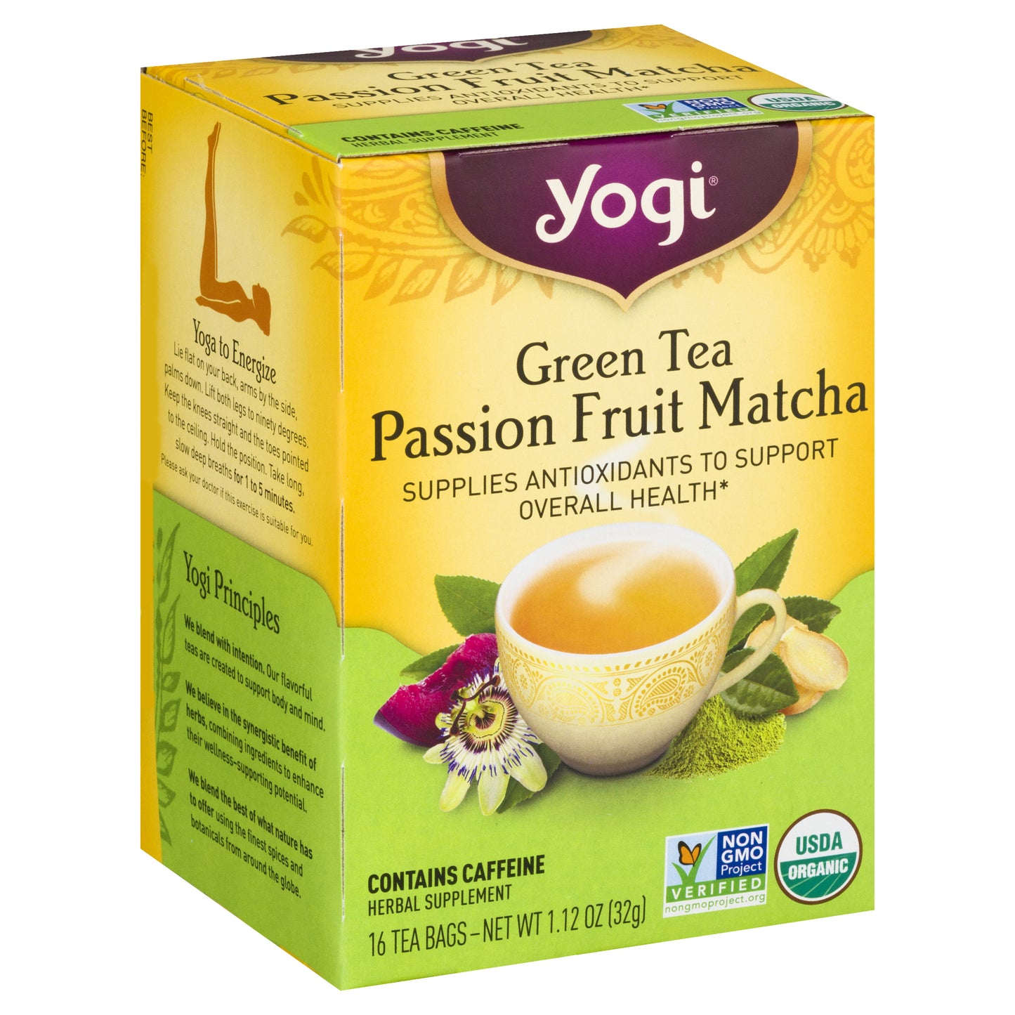 Yogi Green Tea Bags Passion Fruit Matcha Herbal Supplement 16 ea