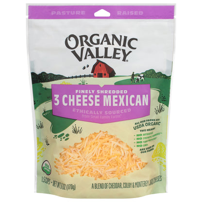 Organic Valley Finely Shredded 3 Cheese Mexican Cheeses 6 oz