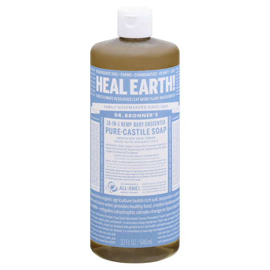 Dr. Bronner's 18-in-1 Hemp Baby Unscented Pure-Castile Soap 32 oz
