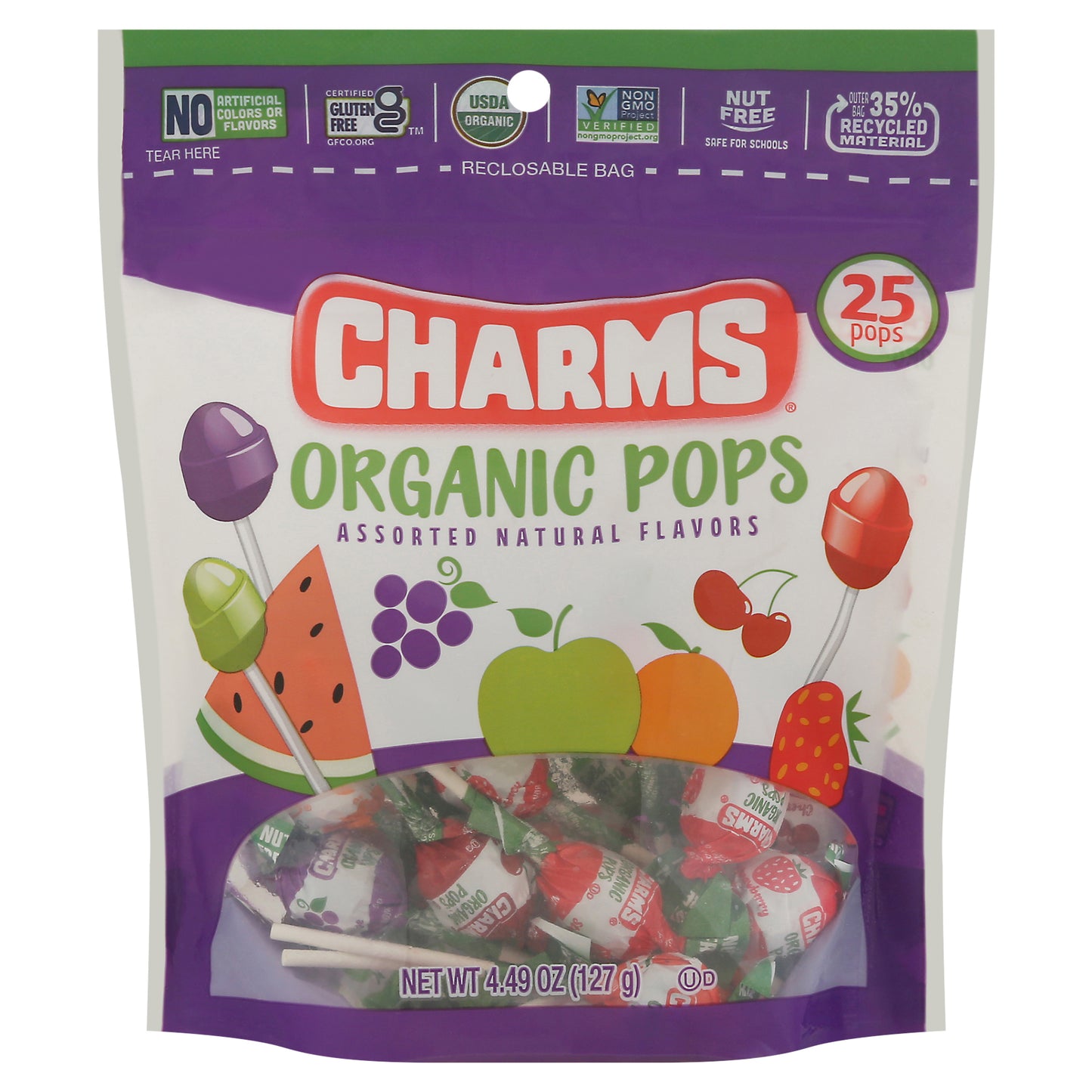 Charms Assorted Organic Pops 25 ea
