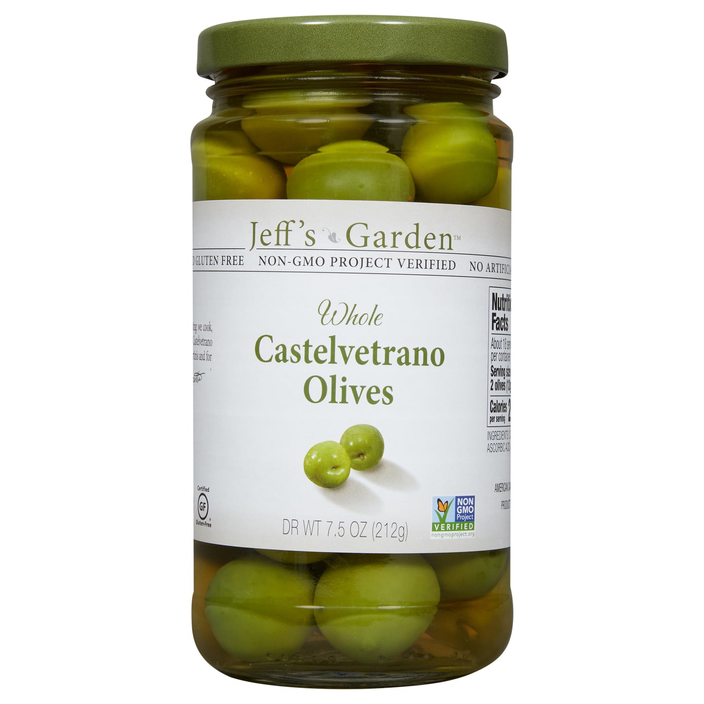 Jeff's Garden Whole Castelvetrano Olives, 7.5 oz Dr. Wt.