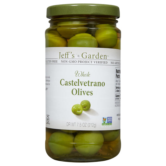 Jeff's Garden Whole Castelvetrano Olives, 7.5 oz Dr. Wt.