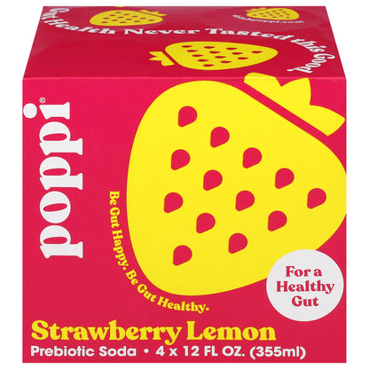 Poppi Strawberry Lemon Prebiotic Soda 4 - 12 fl oz Cans