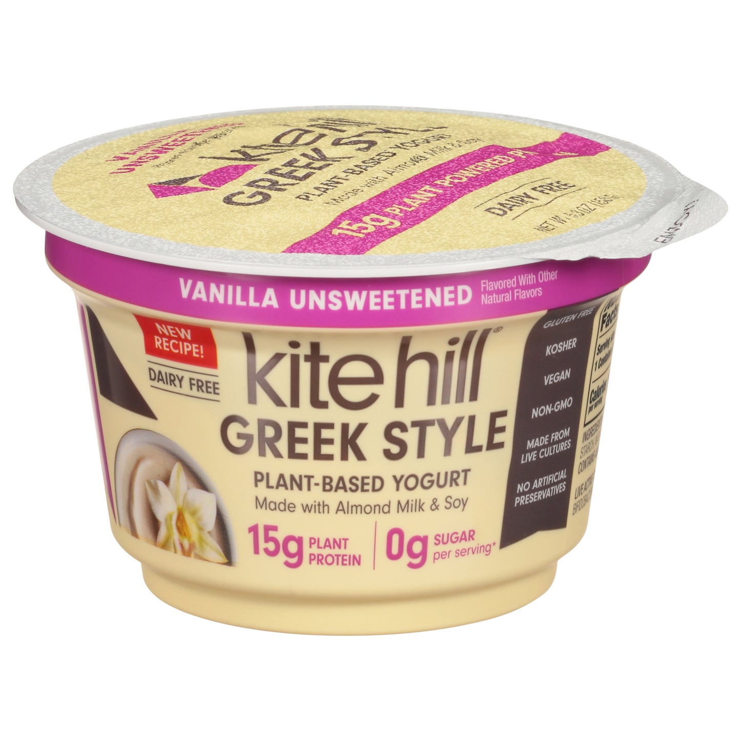 Kite Hill Unsweetened Vanilla Greek Style Plant-Based Yogurt 5.3 oz
