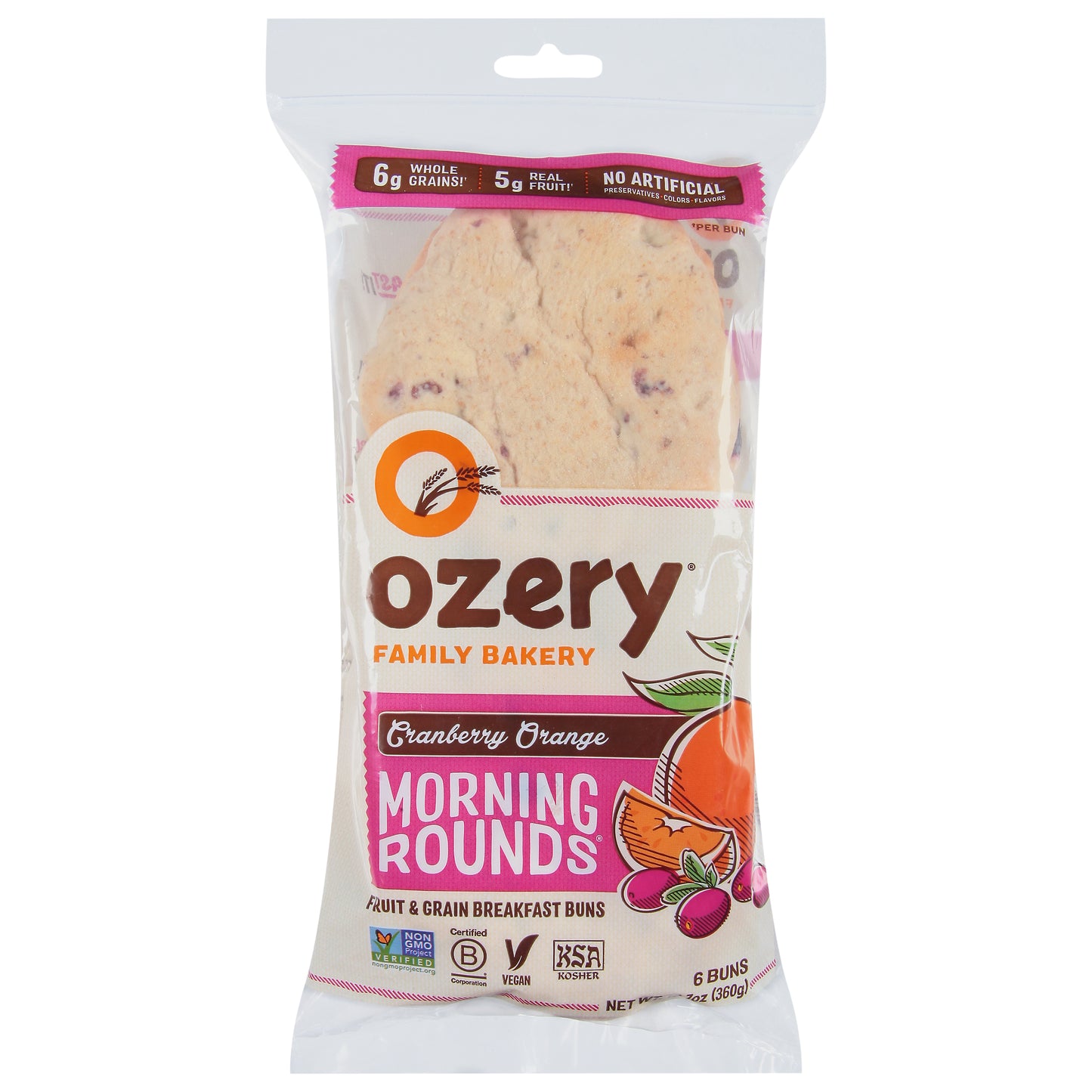 Ozery Morning Rounds Fruit & Grain Cranberry Orange Breakfast Buns 6 ea