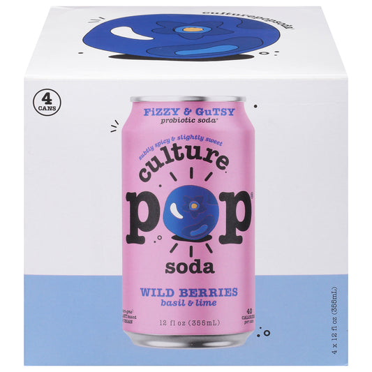 Culture Pop Wild Berries Basil & Lime Probiotic Soda 4 - 12 fl oz Cans
