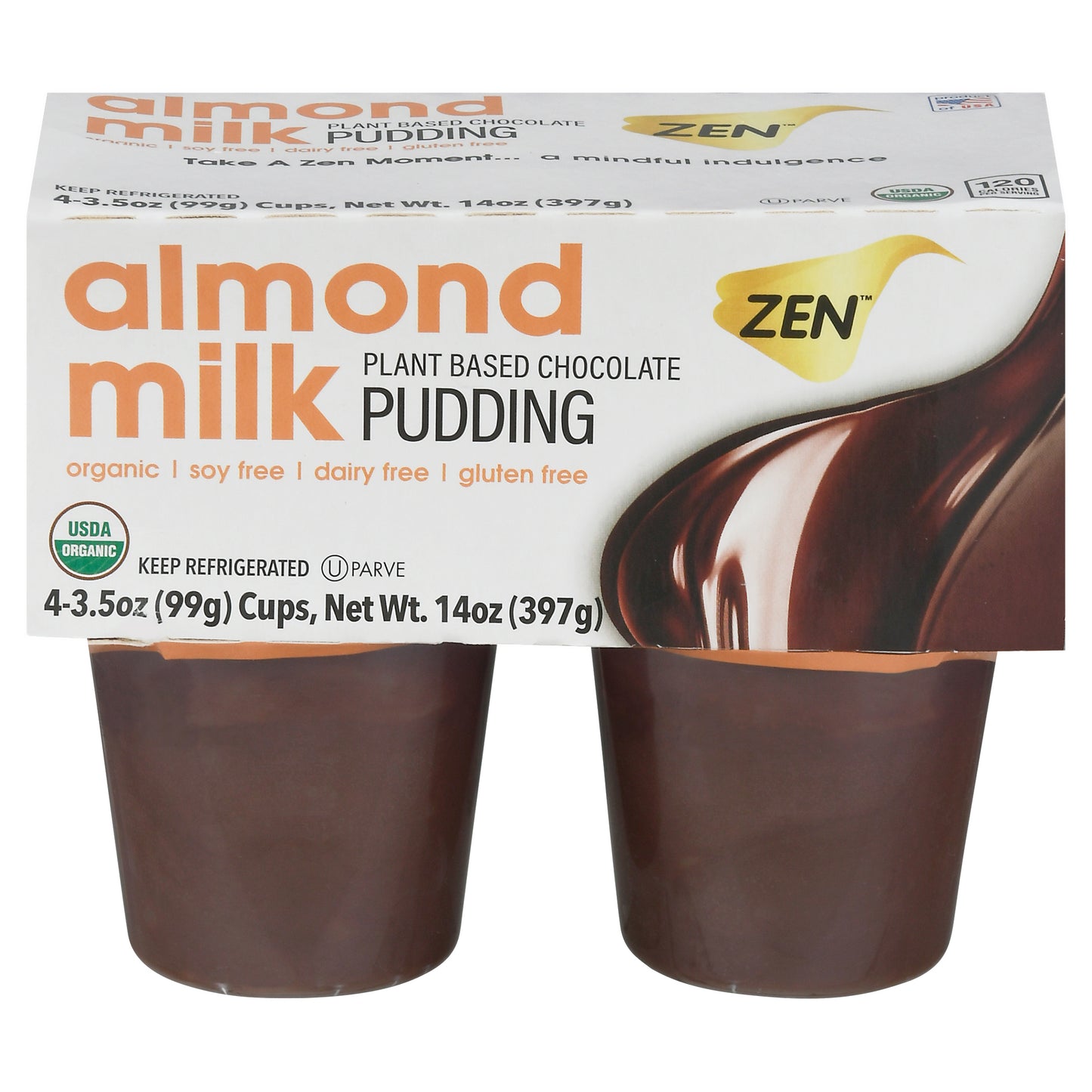 Zen Plant Based Almond Milk Chocolate Pudding Cup/Tub/Bowl 4 ea