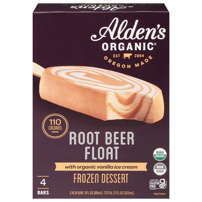 Alden's Organic Root Beer Float Frozen Dessert with Organic Vanilla Ice Cream 4 - 3 fl oz Bars
