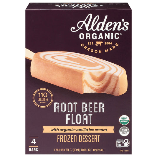 Alden's Organic Root Beer Float Frozen Dessert with Organic Vanilla Ice Cream 4 - 3 fl oz Bars