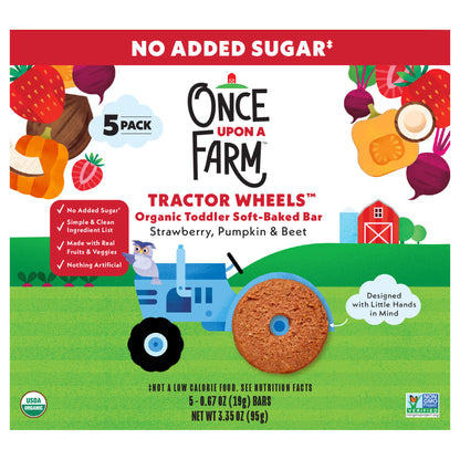 Once Upon a Farm Organic Tractor Wheels Toddler Bar, Strawberry, Pumpkin & Beet, 5ct