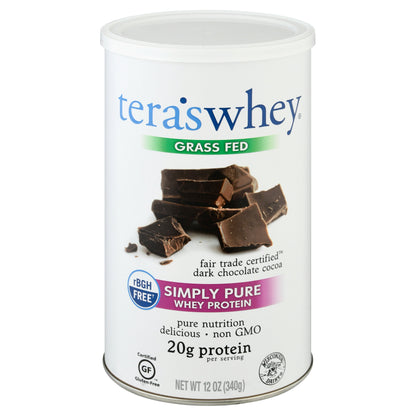 Tera's Whey Simply Pure Grass Fed Dark Chocolate Cocoa Whey Protein 12 oz