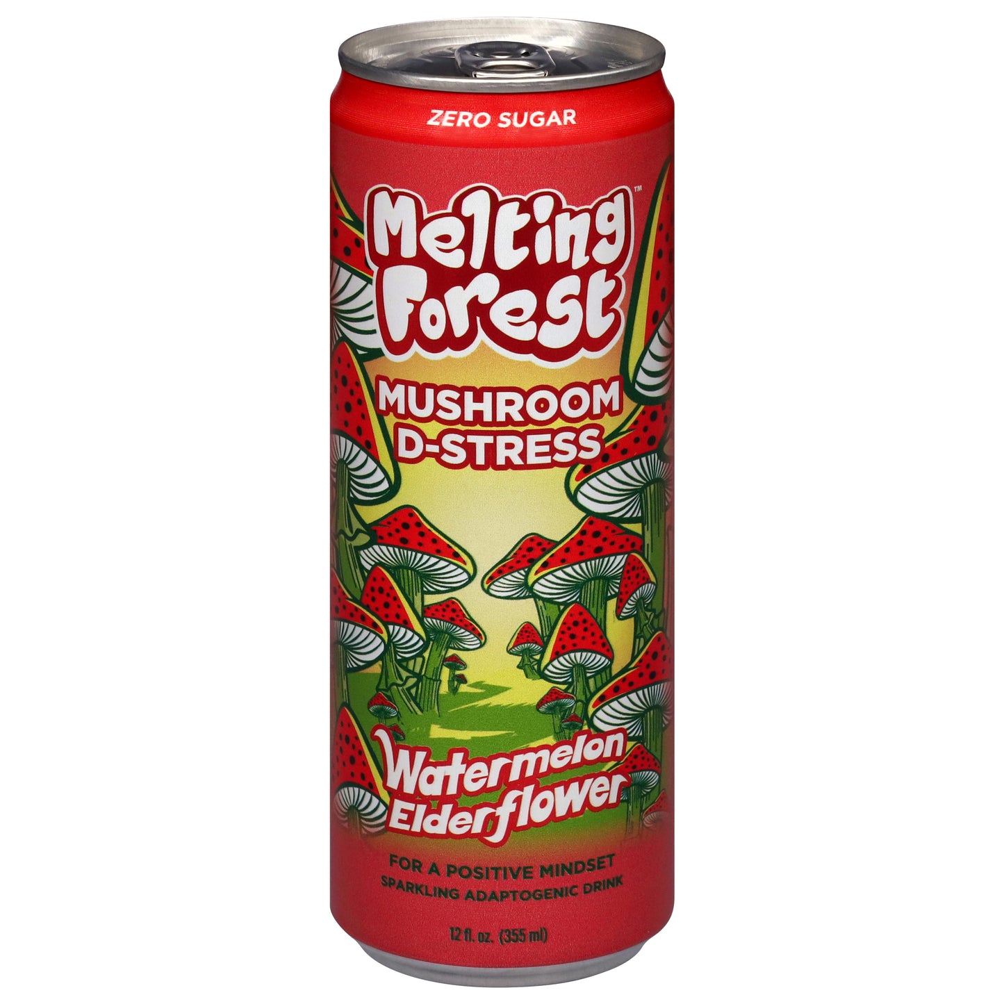Melting Forest Zero Sugar Mushroom D-Stress Sparkling Watermelon Elderflower Adaptogenic Drink 12 fl oz