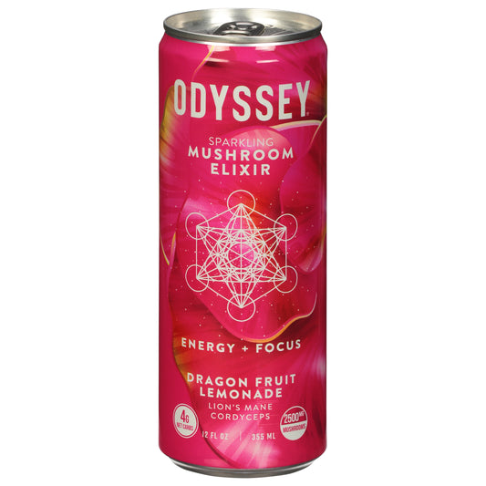 Odyssey Energy + Focus Sparkling Dragon Fruit Lemonade Mushroom Elixir 12 fl oz