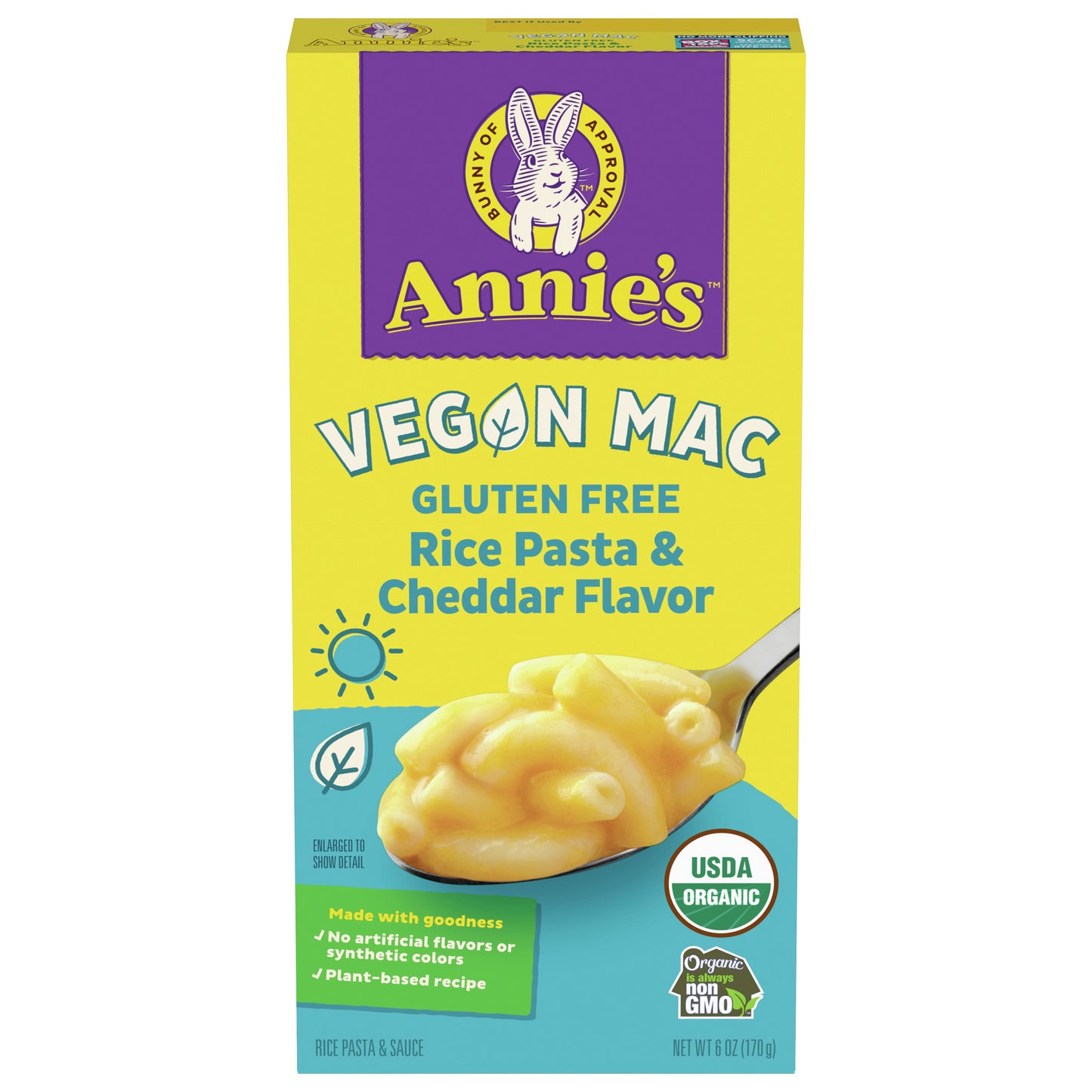 Annie’s Vegan Mac Rice Pasta and Cheddar Flavor Dinner with Organic Gluten Free Pasta, 6 OZ