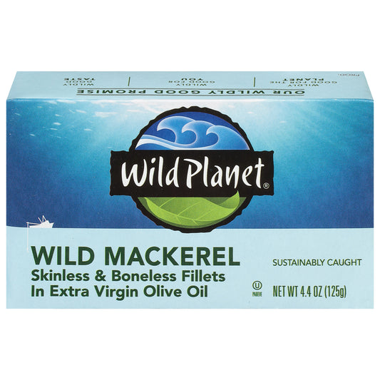 Wild Planet Skinless & Boneless Fillets Wild Mackerel in Extra Virgin Olive Oil 4.4 oz