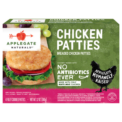 Applegate Natural Breaded Chicken Patties, 12oz (Frozen)
