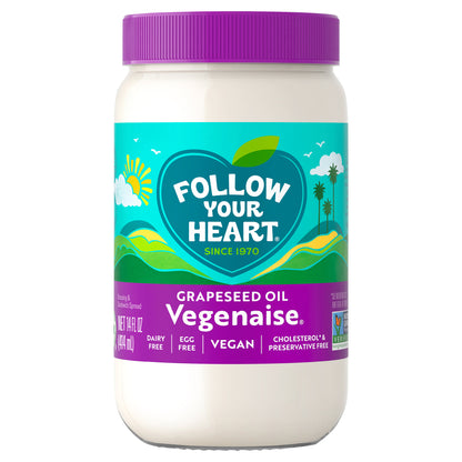 Follow Your Heart Vegenaise Dressing and Sandwich Spread, Grapeseed Oil, Dairy Free, Egg Free Mayo, 14 FL OZ Jar