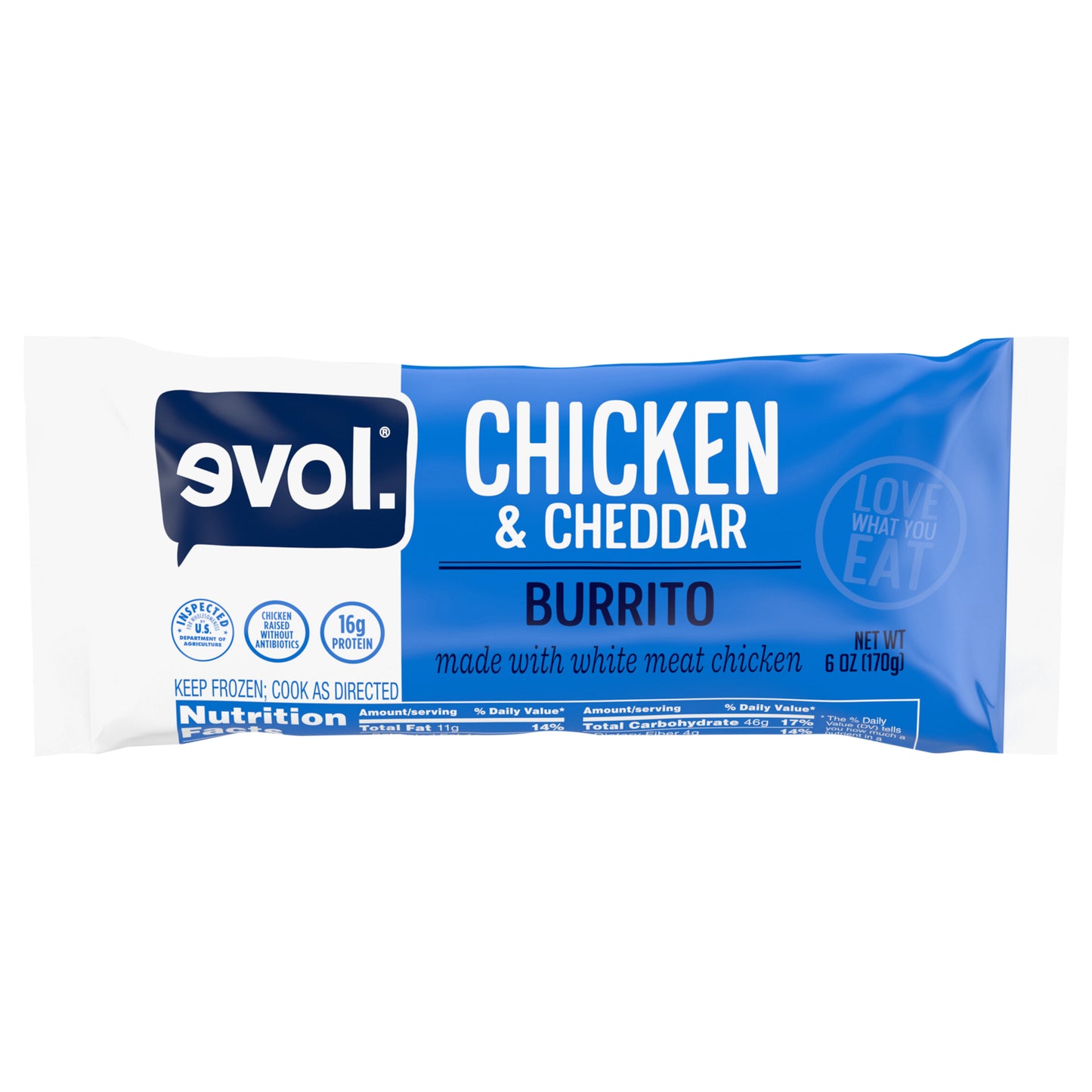 Evol Chicken and Cheddar Burrito, Frozen Meal, 6 oz.