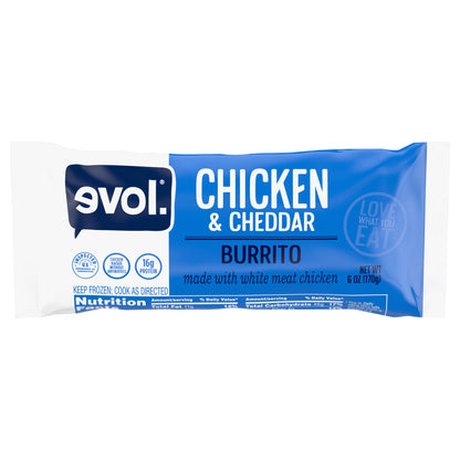 Evol Chicken and Cheddar Burrito, Frozen Meal, 6 oz.