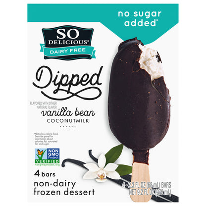 So Delicious Dairy Free No Sugar Added Vanilla Bean Coconut Milk Frozen Dessert Bar, 4 Count