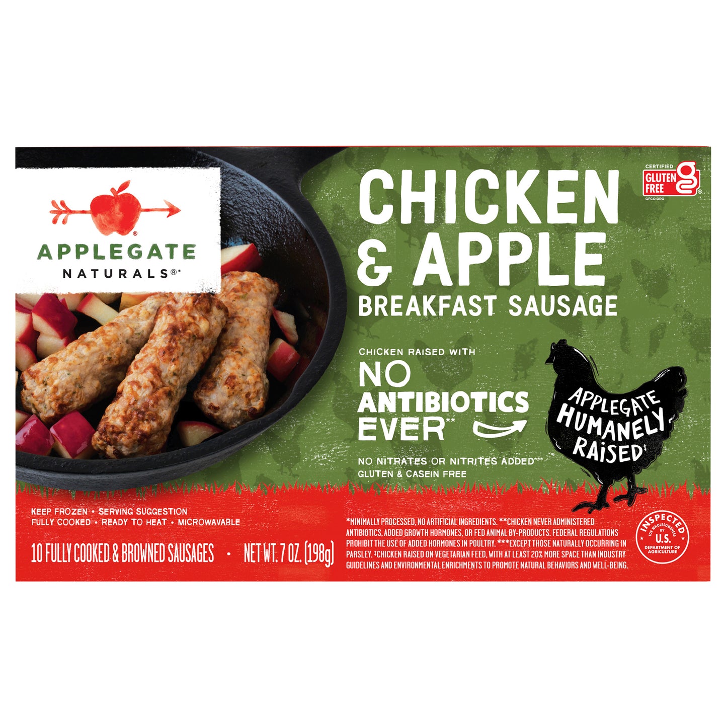Applegate Natural Chicken & Apple Breakfast Sausage Links, 7oz (Frozen)