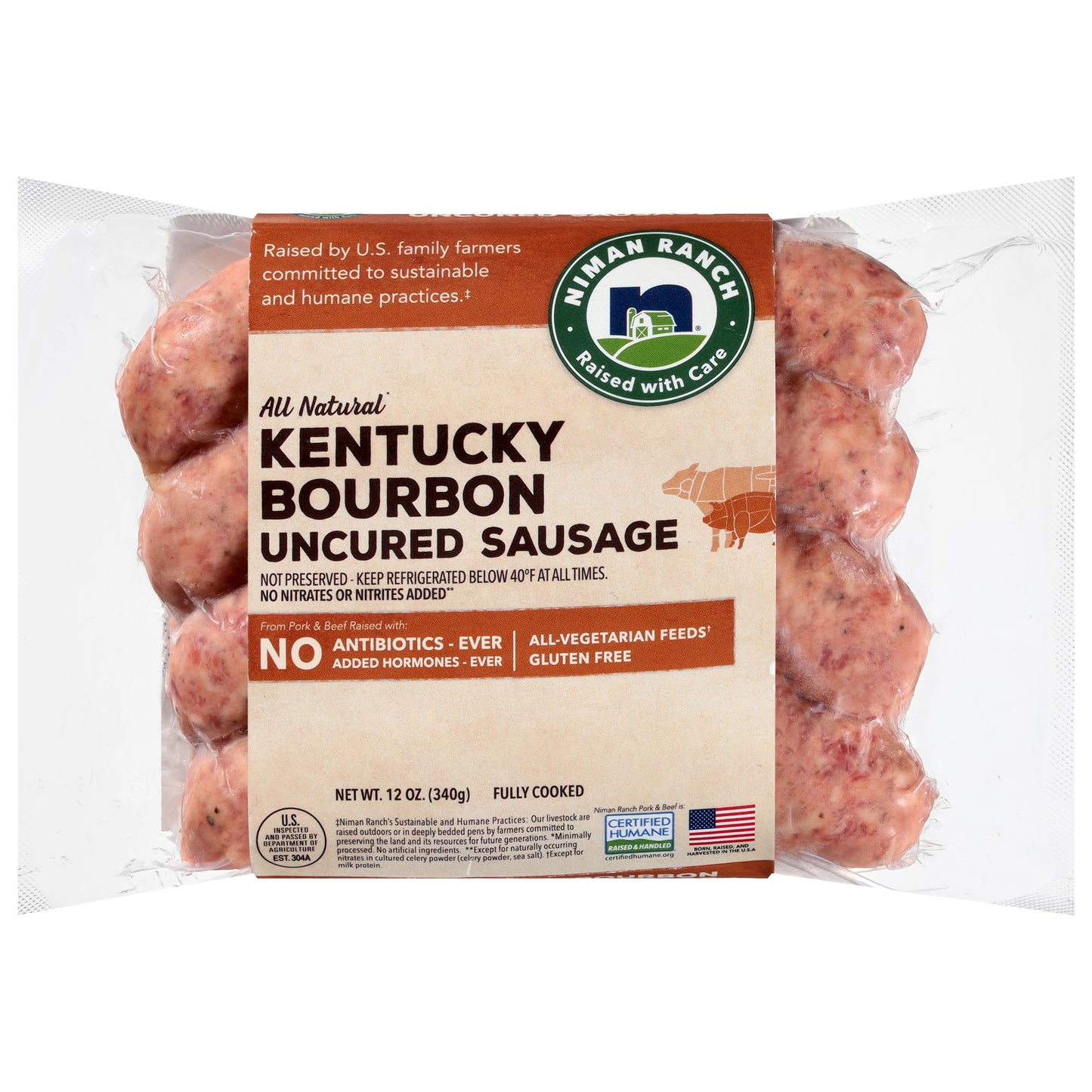 Niman Ranch All Natural Uncured Kentucky Bourbon Sausage 12 oz